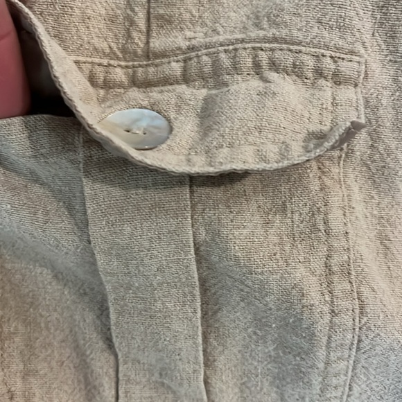 Vintage Rayon Linen Buttondown Tan Everyday Dress Top Pockets 12 - Picture 5 of 7